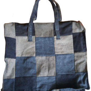 Recycled Denim Patchwork Tote Bag .